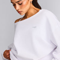 Cotton Vintage Lounge Off-The-Shoulder Sweatshirt | White