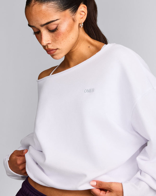 Cotton Vintage Lounge Off-The-Shoulder Sweatshirt | White