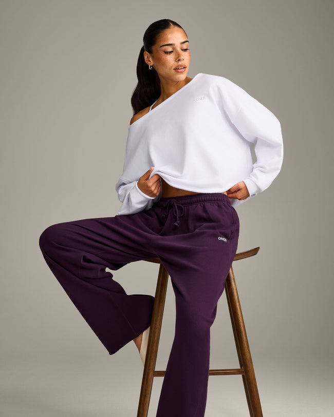 Raw Cut Lounge Off-The-Shoulder Sweatshirt | White