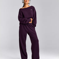 Cotton Vintage Lounge Wide Leg Joggers | Washed Blackberry Purple