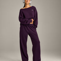 Raw Cut Lounge Wide Leg Joggers | Washed Blackberry Purple