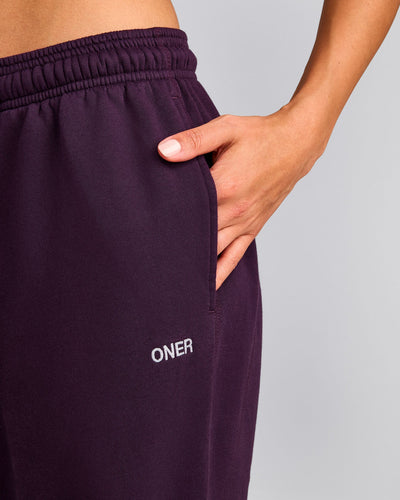 Cotton Vintage Lounge Wide Leg Joggers | Washed Blackberry Purple