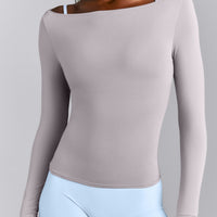 FormeSoft™ Fitted Off-The-Shoulder Long Sleeve Top | Zinc Grey