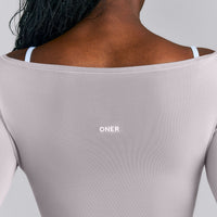 FormeSoft™ Fitted Off-The-Shoulder Long Sleeve Top | Zinc Grey