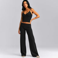 SoftMotion™ Fold Over Mid Rise Straight Leg Pants New Branding | Black