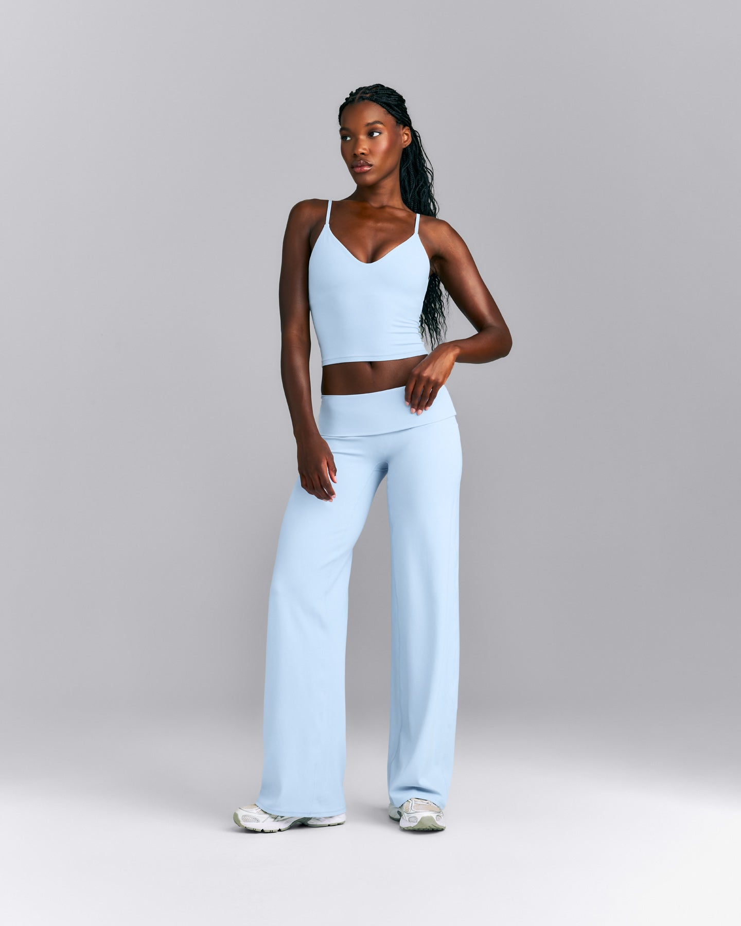 SoftMotion™ Fold Over Mid Rise Straight Leg Pants | Mist Blue