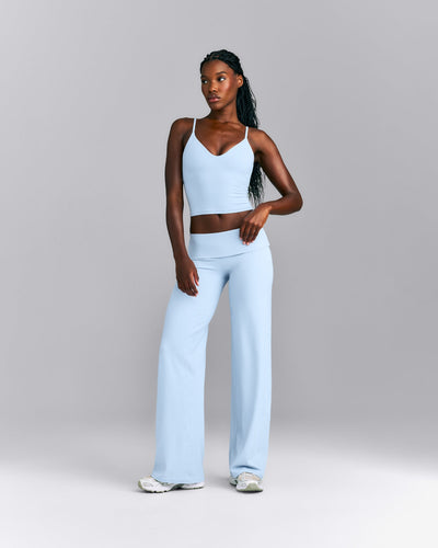 SoftMotion™ Fold Over Mid Rise Straight Leg Pants | Mist Blue