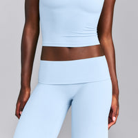 SoftMotion™ Fold Over Mid Rise Straight Leg Pants | Mist Blue