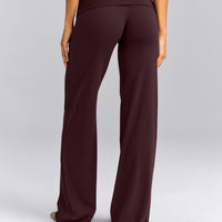 SoftMotion™ Fold Over Mid Rise Straight Leg Pants | Plum Brown