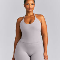 SoftMotion™ Strappy Halter Neck Mid Tank Top with Built in Bra Shelf New Branding | Zinc Grey