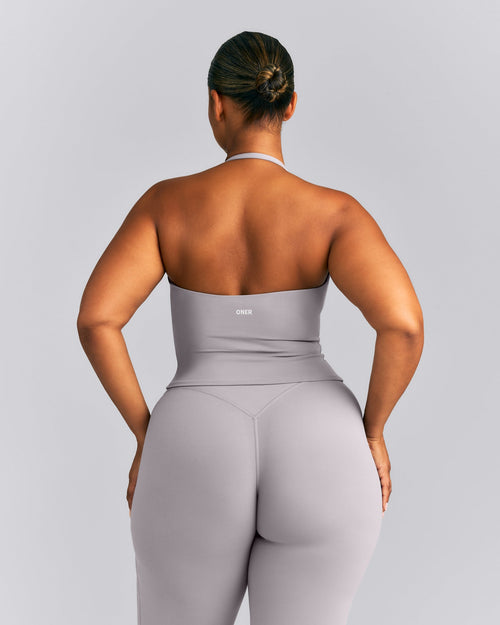 SoftMotion™ Strappy Halter Neck Mid Tank Top with Built in Bra Shelf New Branding | Zinc Grey
