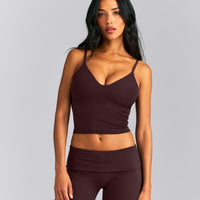 SoftMotion™ Adjustable V Neck Mid Tank Top with Built in Bra Shelf New Branding | Plum Brown