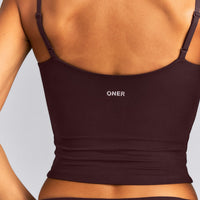 SoftMotion™ Adjustable V Neck Mid Tank Top with Built in Bra Shelf New Branding | Plum Brown