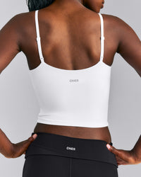 SoftMotion™ Adjustable V Neck Mid Tank Top with Built in Bra Shelf New Branding | White