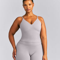 SoftMotion™ V Neck Mid Tank Top with Built in Bra Shelf New Branding | Zinc Grey