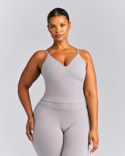 SoftMotion™ Adjustable V Neck Mid Tank Top with Built in Bra Shelf New Branding | Zinc Grey