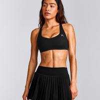 EasyLift™ Cross Back Sports Bra with Grey Logo | Black