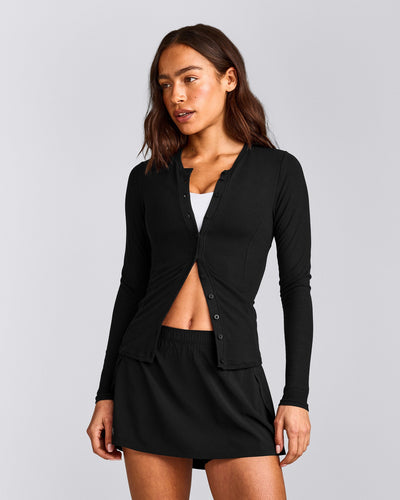Mellow™ Rib Long Sleeve Cardigan | Black