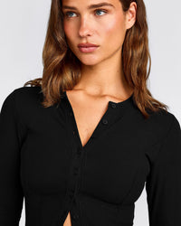 Mellow™ Rib Mid Long Sleeve Cardigan | Black