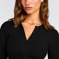 Mellow™ Rib Mid Long Sleeve Cardigan | Black