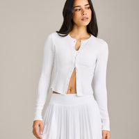 Mellow™ Rib Mid Long Sleeve Cardigan | White