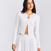 Mellow™ Rib Mid Long Sleeve Cardigan | White