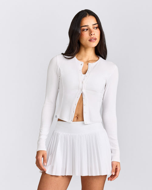 Mellow™ Rib Mid Long Sleeve Cardigan | White