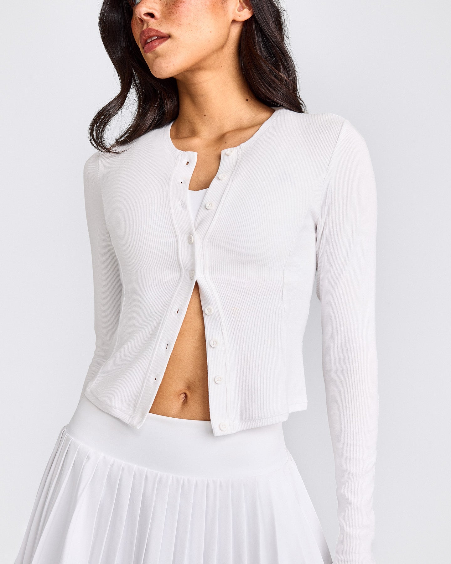 Mellow™ Rib Mid Long Sleeve Cardigan | White