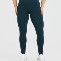 EffortlessLift™ Seamless Leggings with White Logo | Oil Blue