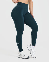 EffortlessLift™ Seamless Leggings with White Logo | Oil Blue