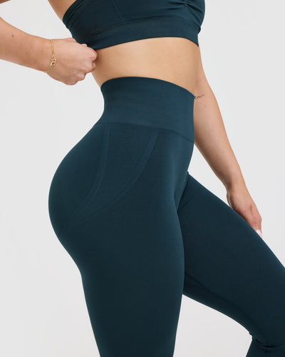 EffortlessLift™ Seamless Leggings with White Logo | Oil Blue