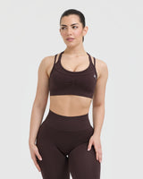 Effortless Seamless Layered Sports Bra with White Logo | Plum Brown