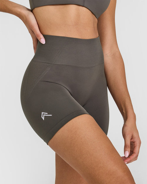 Effortless Seamless Shorts with White Logo | Deep Taupe