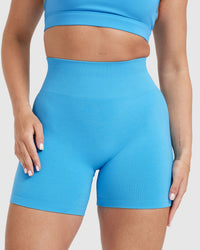 EffortlessLift™ Seamless Shorts with White Logo | Electric Blue