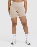 Effortless Seamless Shorts with White Logo | Mushroom Brown