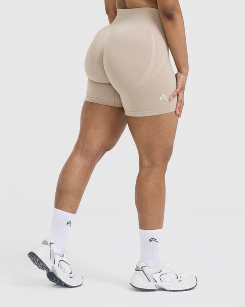 Effortless Seamless Shorts with White Logo | Mushroom Brown