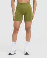 Effortless Seamless Shorts with White Logo | Olive Green