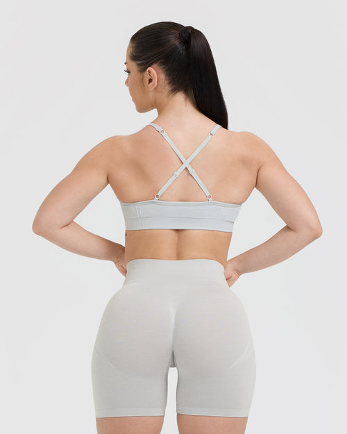 Effortless Strappy Bralette with White Logo | Light Grey Marl