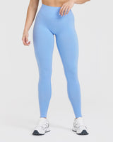 Effortless Seamless Leggings with White Logo | Powdered Blue