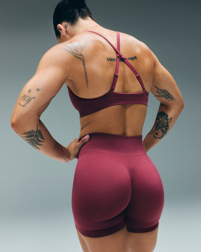 EnhanceLift™ Seamless Mid Rise Shorts New Branding | Burnt Maroon Red
