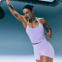 EnhanceLift™ Seamless Shorts with Grey Logo | Lavender Purple