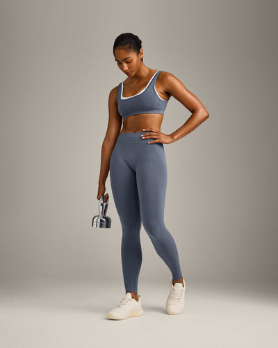 EffortlessLift™ Seamless Mid Rise Leggings with Grey Logo | Light Granite Blue