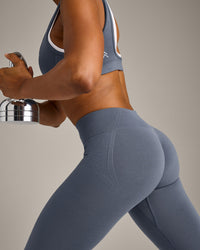 EffortlessLift™ Seamless Mid Rise Leggings with Grey Logo | Light Granite Blue