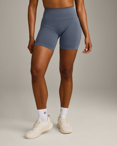 EffortlessLift™ Seamless Shorts with Grey Logo | Light Granite Blue