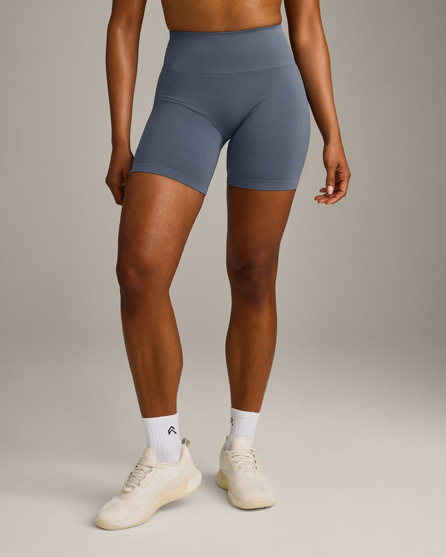 EffortlessLift™ Seamless Shorts with Grey Logo | Light Granite Blue
