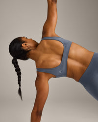 EffortlessLift™ Square Neck Sports Bra with Grey Logo | Light Granite Blue