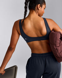 EffortlessLift™ Square Neck Sports Bra with Grey Logo | True Blue