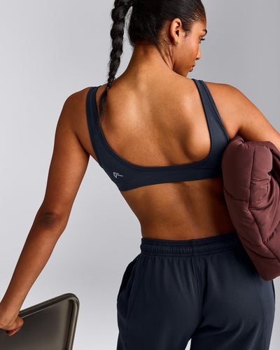 EffortlessLift™ Square Neck Sports Bra with Grey Logo | True Blue