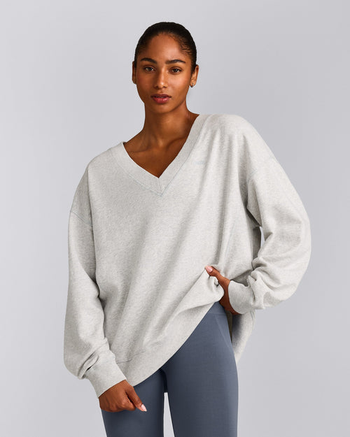 Cotton Vintage Lounge V Neck Sweatshirt | Light Grey Marl