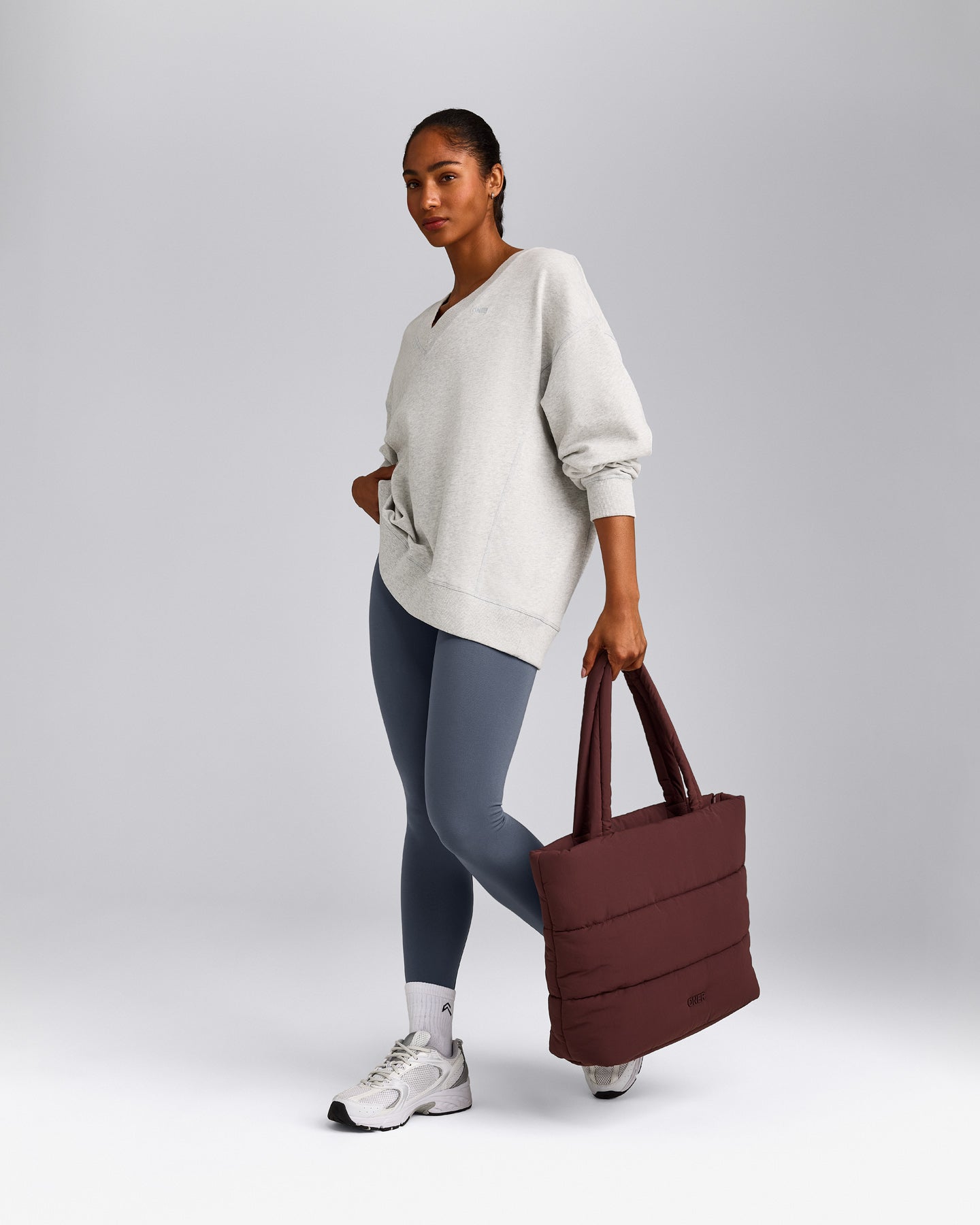 Cotton Vintage Lounge V Neck Sweatshirt | Light Grey Marl